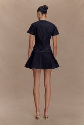 Bethany Short Sleeve Buttoned Denim Top - Washed Indigo Blue